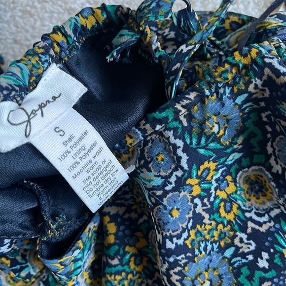 JAPNA Blue Floral Drop Waist Ruffle Hem Mini Sleeveless Boho Dress Sz Small - Picture 6 of 9